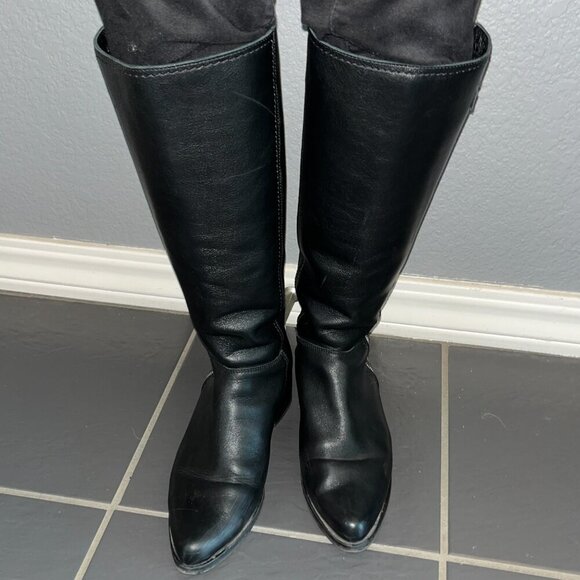 AQUATALIA Geovanna Black Leather Knee High Side Zip Boots - EUC - Women's 8.5 - Picture 8 of 15